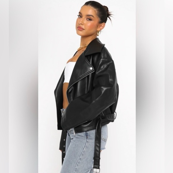 White Fox Boutique Black Leather Biker Jacket - Picture 3 of 6